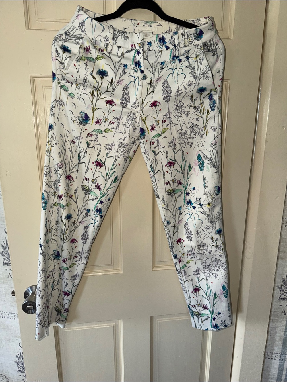 H&M White Straight-Leg Floral Print Pants